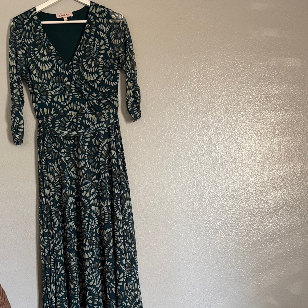 Chic Teal Patterned Long Sleeve Dress